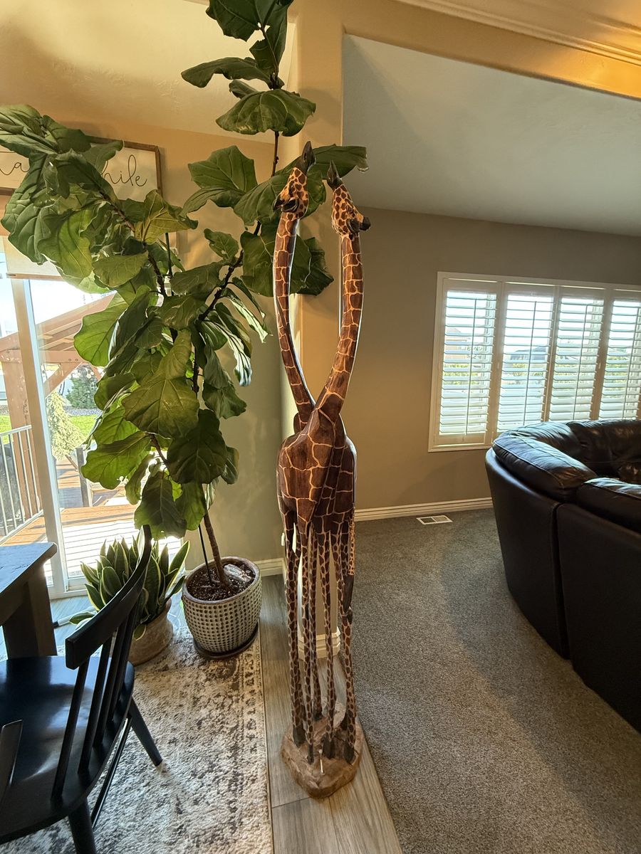 Hand-Carved Wooden Giraffe Statue - Large African Safari Decor Sculpture
