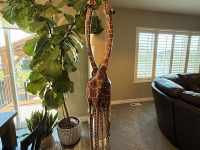 Hand-Carved Wooden Giraffe Statue - Large African Safari Decor Sculpture