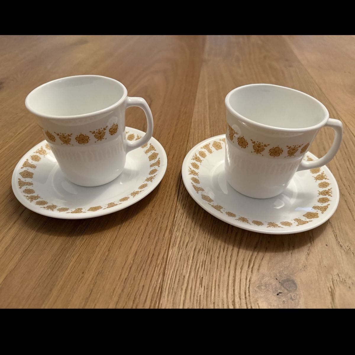Vintage Corning Corelle Golden Butterfly Espresso Cups & Saucers - Set of 2