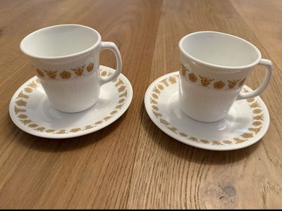 Vintage Corning Corelle Golden Butterfly Espresso Cups & Saucers - Set of 2