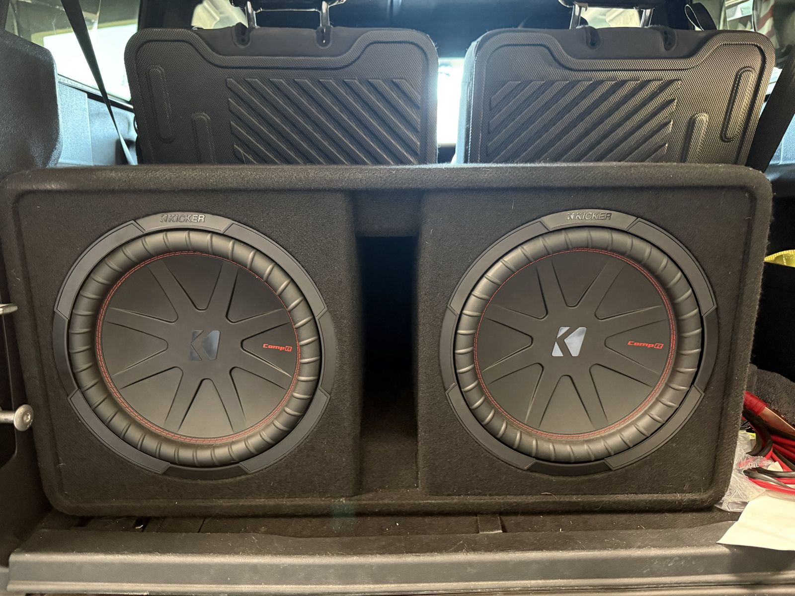 (2) Kicker comp R 12” (2 ohm), Kicker cxa800 amplifier, Kicker pkd1 power kit