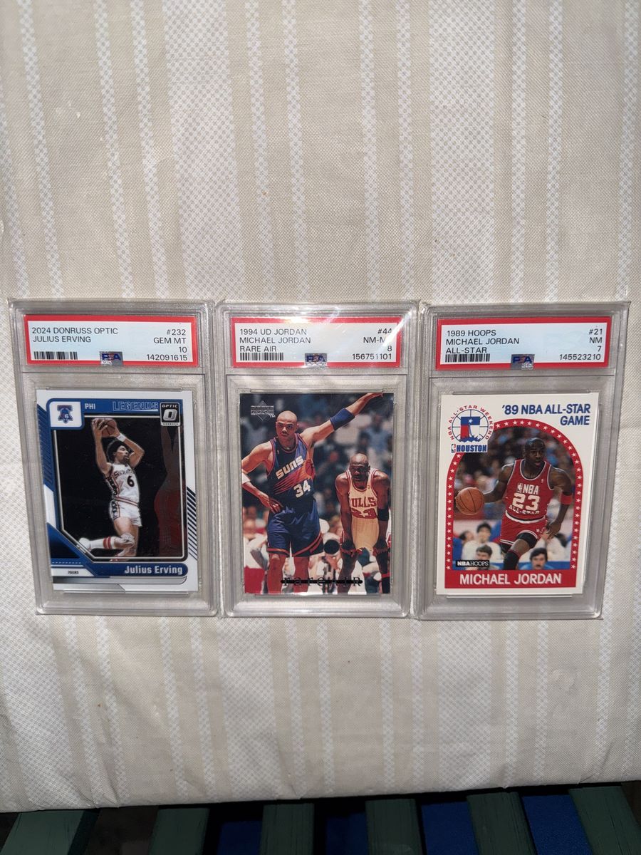 Michael Jordan & Julius Erving PSA Graded NBA Basketball Cards - 1989 Hoops, 1994 UD, 2024 Donruss Optic
