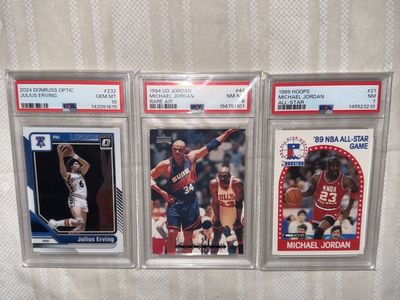 Michael Jordan & Julius Erving PSA Graded NBA Basketball Cards - 1989 Hoops, 1994 UD, 2024 Donruss Optic