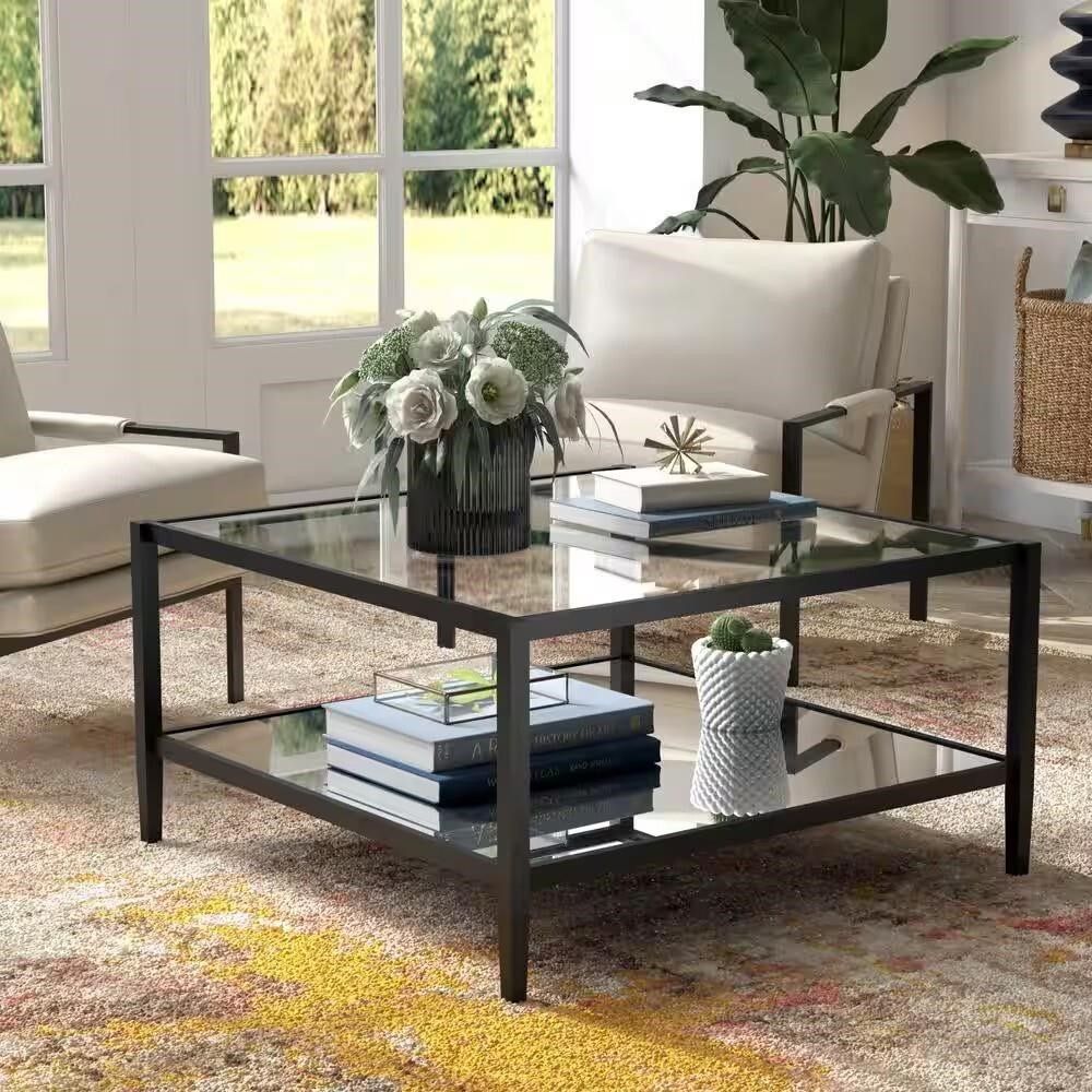 Brand New Modern Glass Blackened Bronze Coffee Table