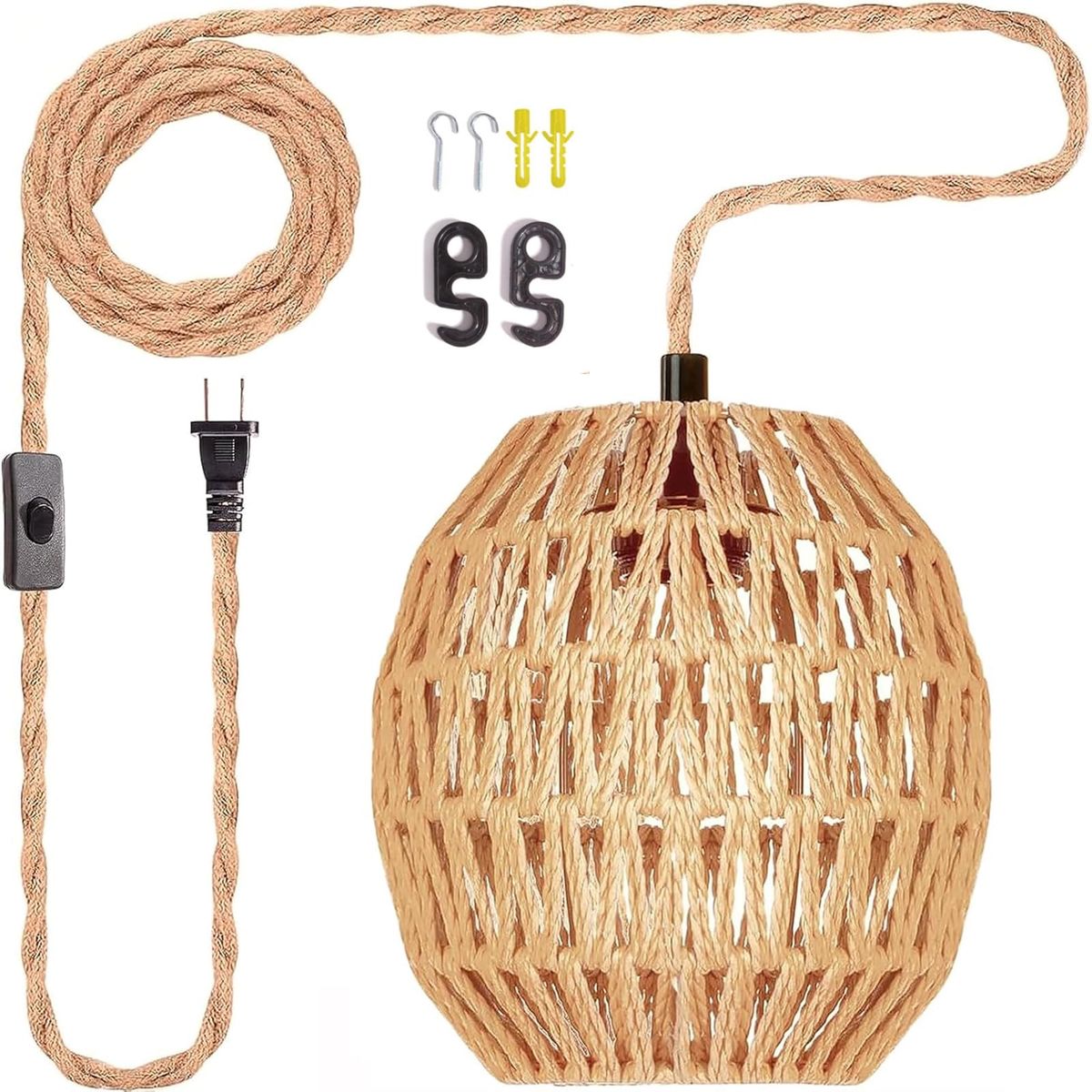 Hanging Lamps Rattan Pendant Light Hanging Lights 16.4ft Plug in Cord Pendant Light Fixture Plug Into Wall Outlet