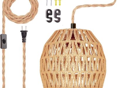 Hanging Lamps Rattan Pendant Light Hanging Lights 16.4ft Plug in Cord Pendant Light Fixture Plug Into Wall Outlet