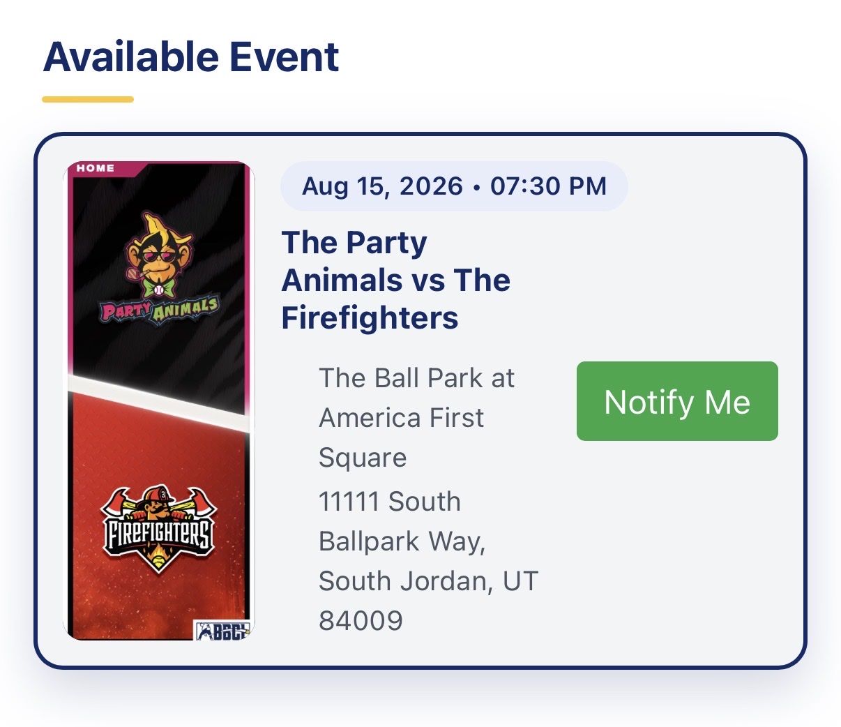 2x Tickets: Savannah Bananas: Firefighters vs Party Animals (Saturday) 