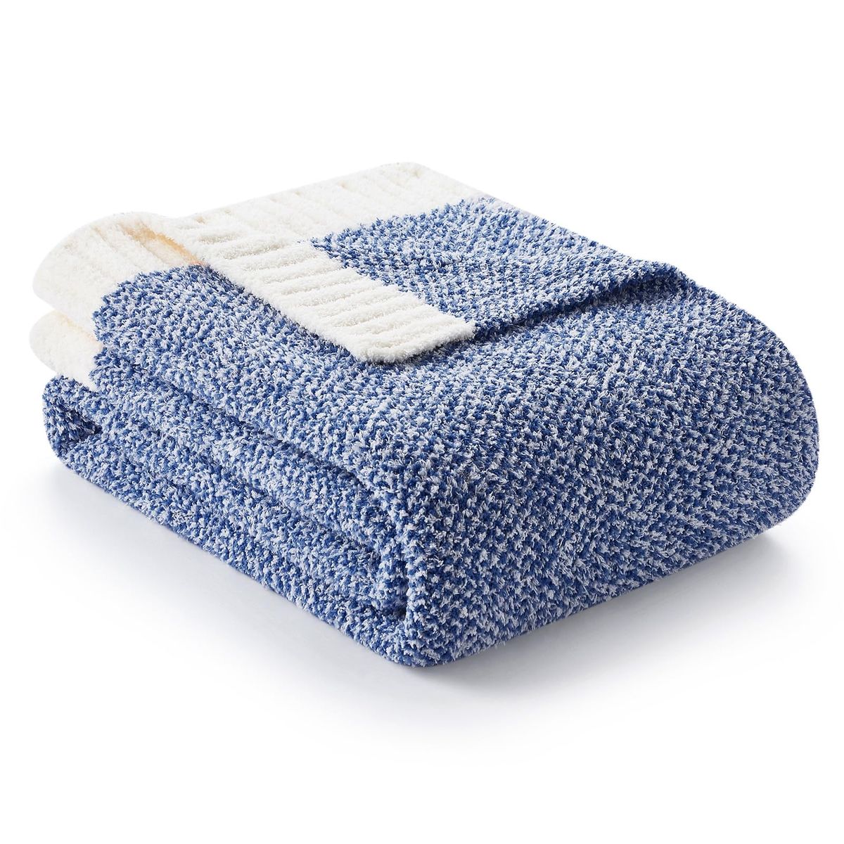 Cozy Blue & White Knit Throw Blanket - Soft & Reversible for Couch or Bed Decor
