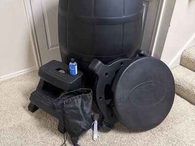 Ice barrel ice bath with steps, cover, and accessories
