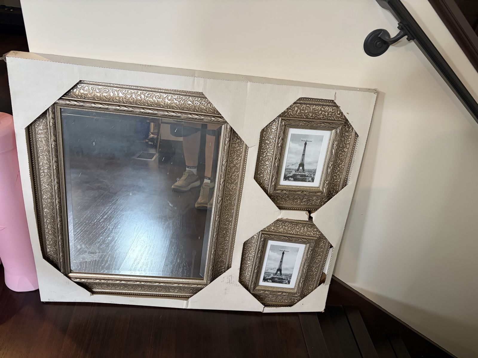 Gold Carved Wall Mirror and Photo Frames Set (3-Piece)
