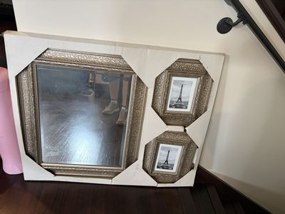 Gold Carved Wall Mirror and Photo Frames Set (3-Piece)