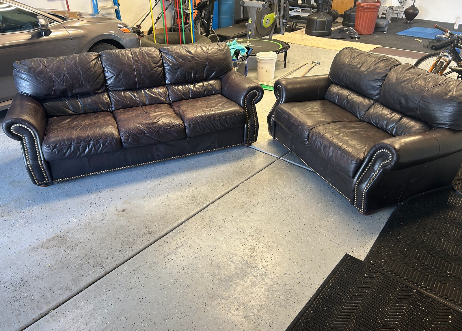 Matching Leather Sofas – Genuine Leather – Very Comfortable - $350 OBO