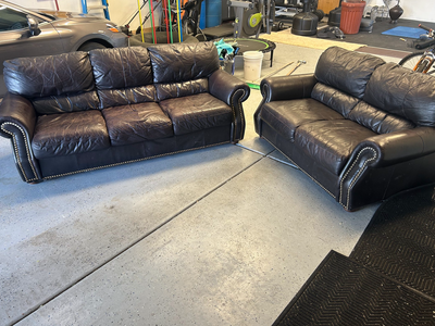 Matching Leather Sofas – Genuine Leather – Very Comfortable - $350 OBO