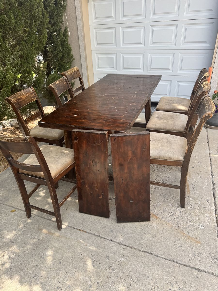 Large Solid Wood Counter-Height Dining Set – Table