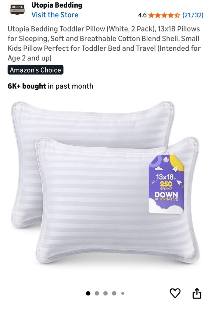 New In Packaging, Never Used Toddler Pillow