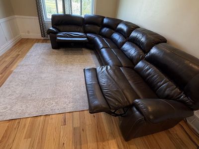 Large Brown Leather Power Reclining Sectional Sofa & Matching Oversized Recliner Chair