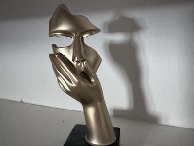 Modern Abstract Thinker Face Statues Set of 2 Gold and Black Decorative Sculptures
