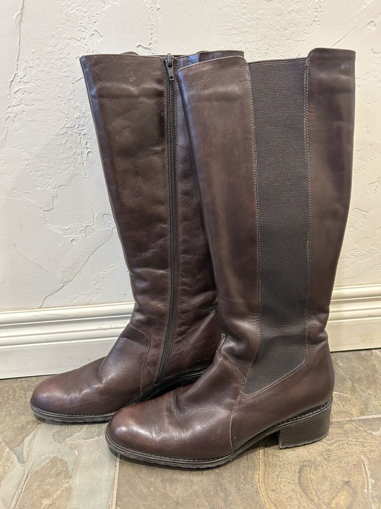 Elle Brown Leather Knee High Lined Tall Boots 9