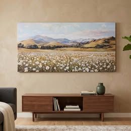 BRAND NEW Large Serene Landscape Wall Art – Field of White Flowers – New in Packaging 47”x23.5”