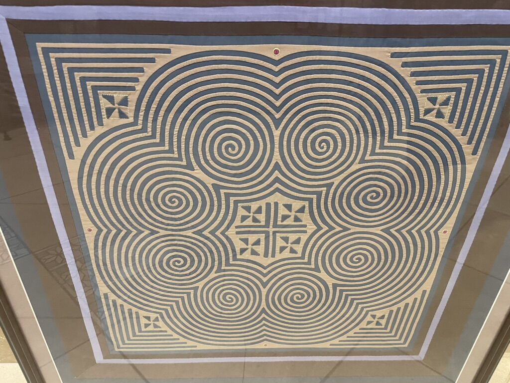 Large Hand Stitched Mola Textile Fabric Art Framed