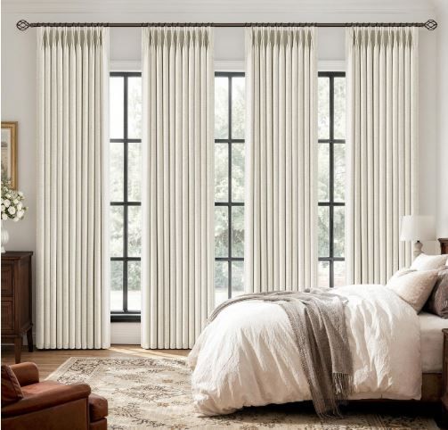 BRAND NEW! Linen Black Out Curtains, 4 Panels, Pinch Pleated 100%, Room Darkening, Memory Trained 80"