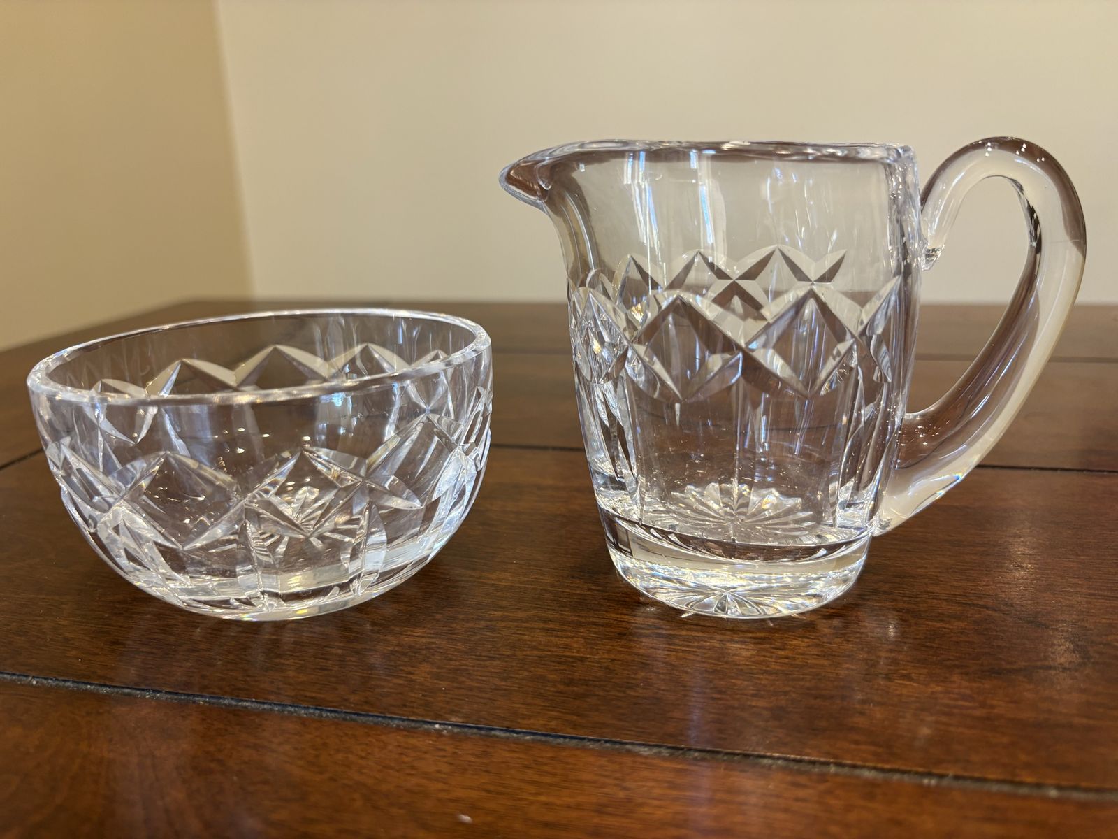 Waterford Crystal Creamer Pitcher & Open Sugar Bowl