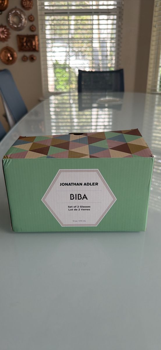 Jonathan Adler Biba Ribbed Green Glasses Set of 2 (13 oz)