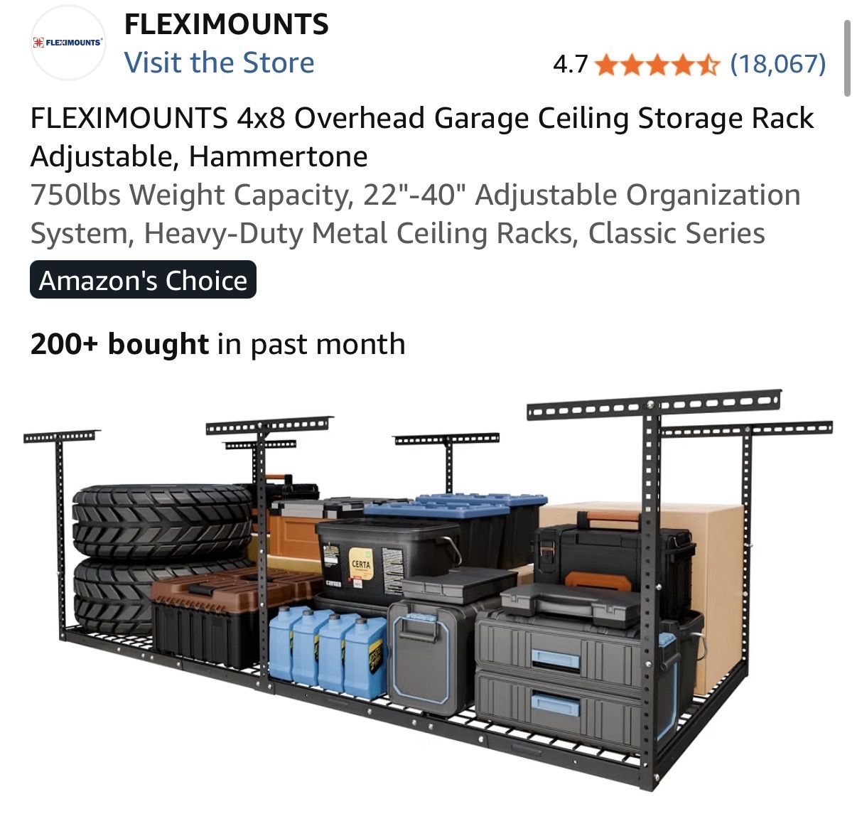 FLEXIMOUNTS 4x8 Overhead Garage Storage Rack Adjustable Ceiling Mount 750 lbs