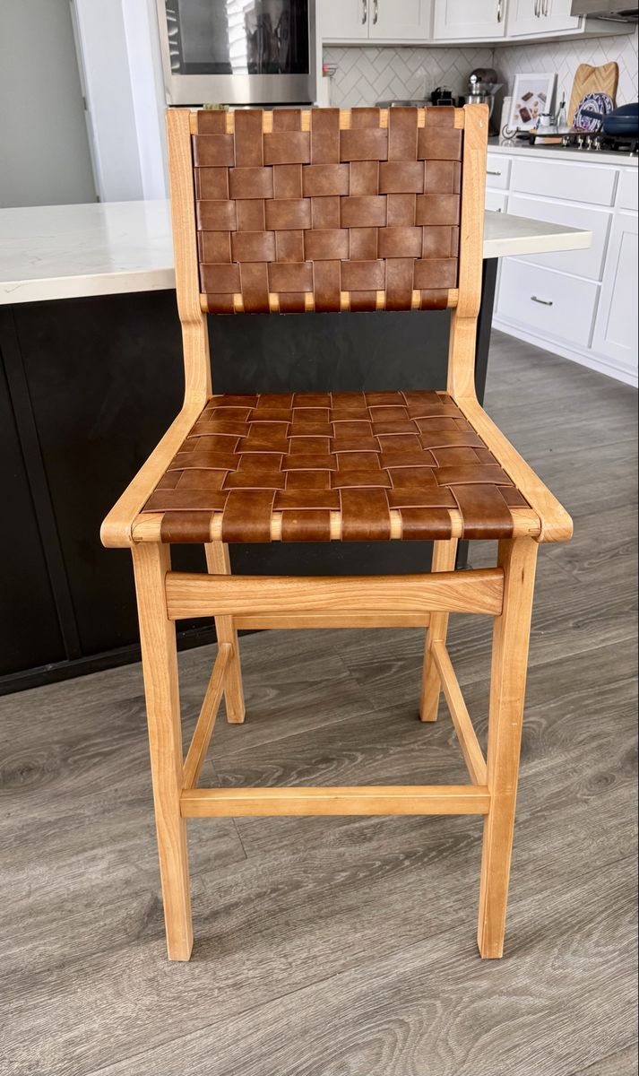 Woven Faux Leather Bar Stools