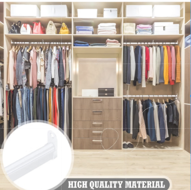 Tandefio Closet Rod Kit with End Caps and Center Support,White