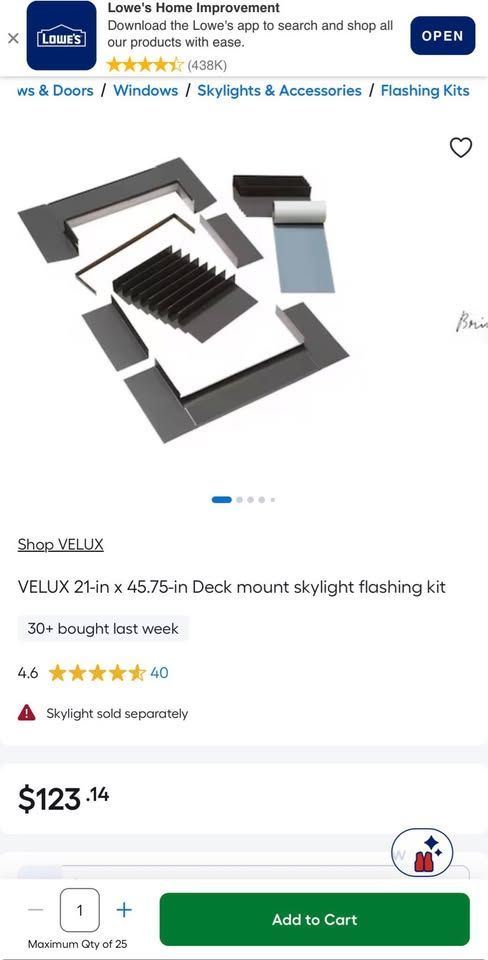 Velux Deck mount skylight Flashing kit