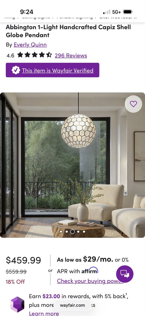 Everly Quinn 20” Capiz Shell Pendant Light