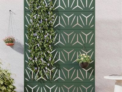 Unbranded Dark Green Outdoor Metal Privacy Screen Panel w/ Planter Cutouts,