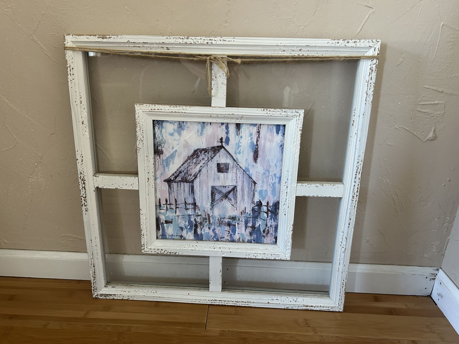 Rustic Farmhouse Window Frame Wall Décor w/ Barn Art
