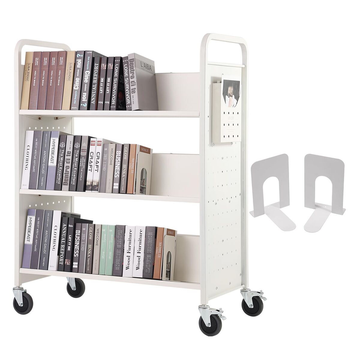 NEW VEVOR Book Cart, 330 lb, 39.4x20.1x49.2, Casters,  Slanted Double Sided shelves, w/warranty