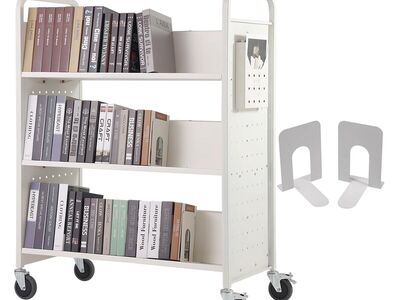 NEW VEVOR Book Cart, 330 lb, 39.4x20.1x49.2, Casters, Slanted Double Sided shelves, w/warranty