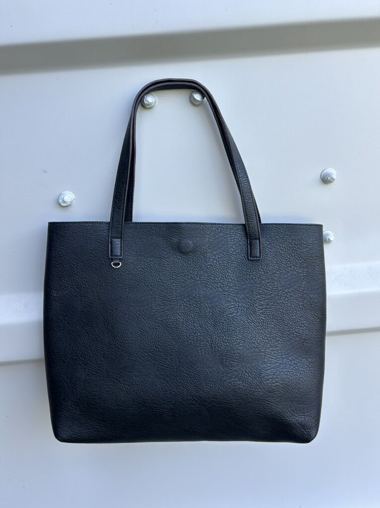 Large Black Leather, Vegan Magnetic Tote Bag