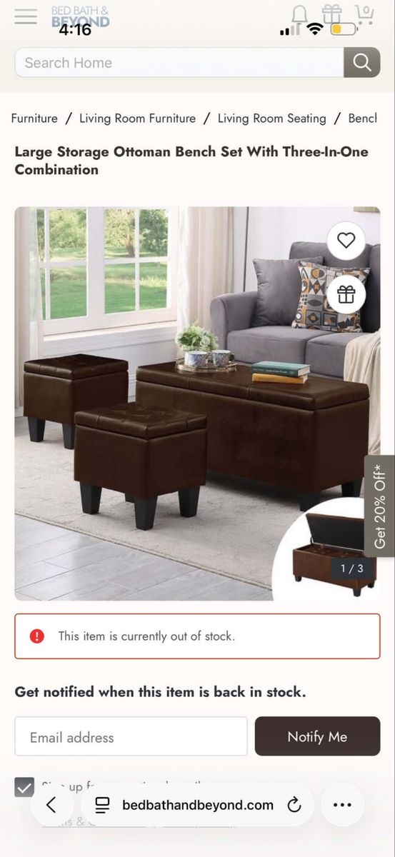 Large Storage Ottoman Bench Set 3-in-1 Combination Brown Upholstered Tufted