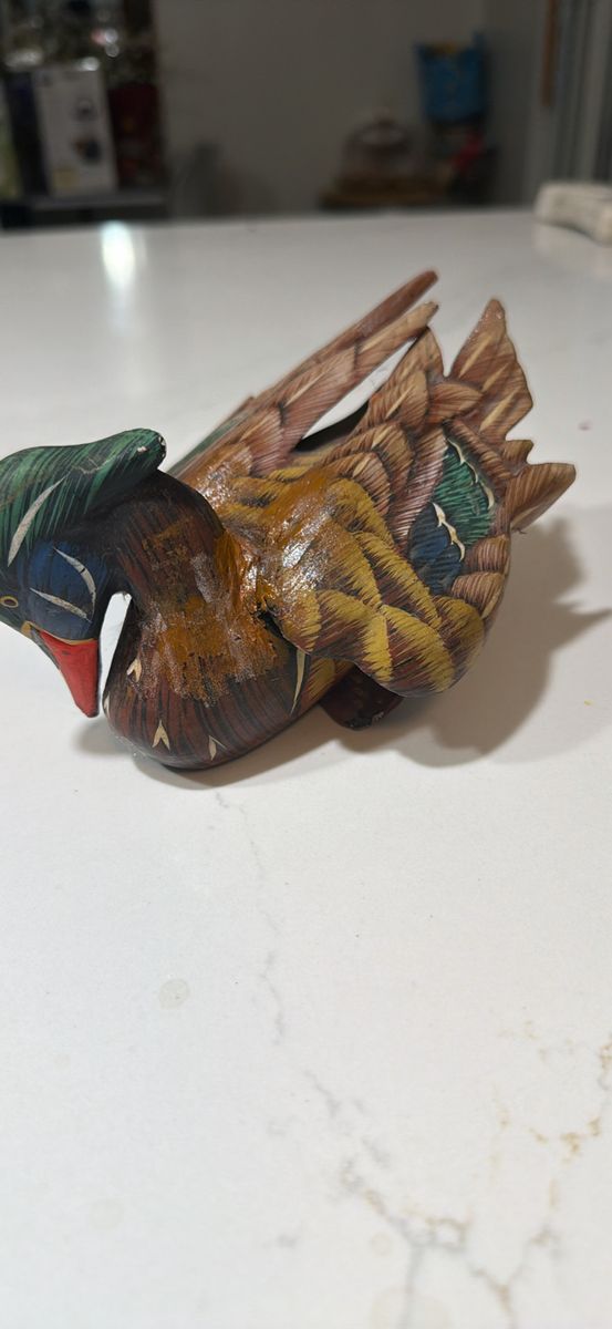 Hand-Carved & Painted Wooden Duck Figurine/Decoy, Multicolored