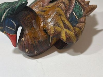 Hand-Carved & Painted Wooden Duck Figurine/Decoy, Multicolored