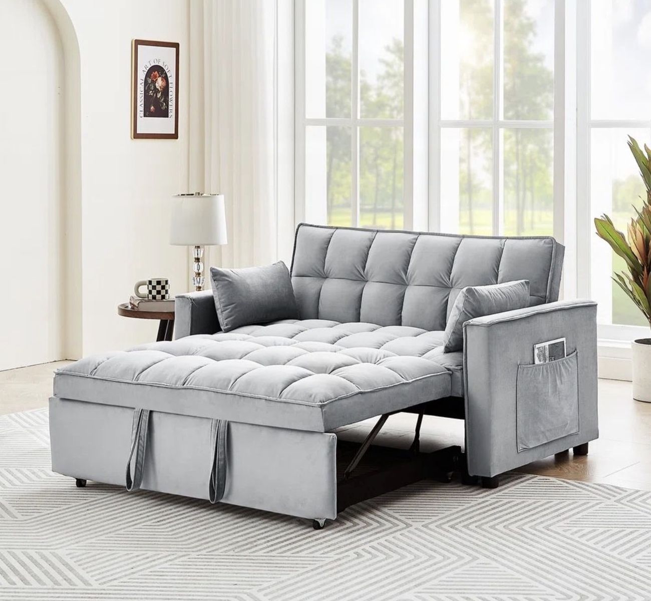 Luxurious Velvet 3-in-1 Sleeper Sofa Bed with High-Density Sponge and Easy Assembly