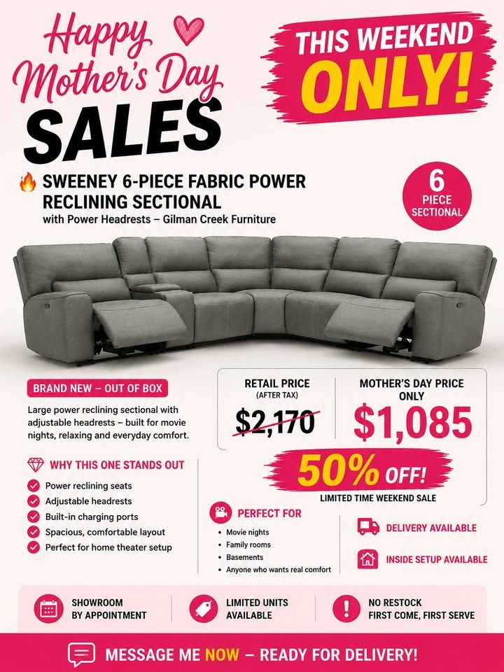 Gilman Creek Furniture Sweeney 6-Piece Fabric Power Reclining Sectional with Power Headrests