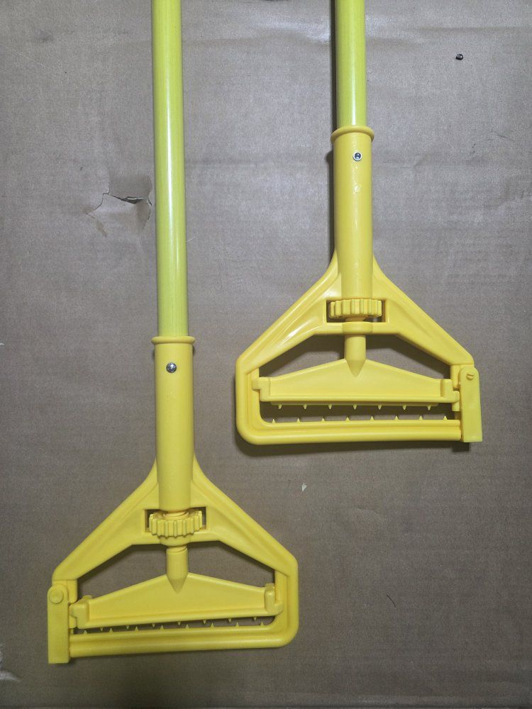 2 Yellow Mop Handles/Clamps - Durable Plastic & Metal for Commercial/Industrial Mop Heads