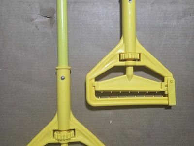 2 Yellow Mop Handles/Clamps - Durable Plastic & Metal for Commercial/Industrial Mop Heads