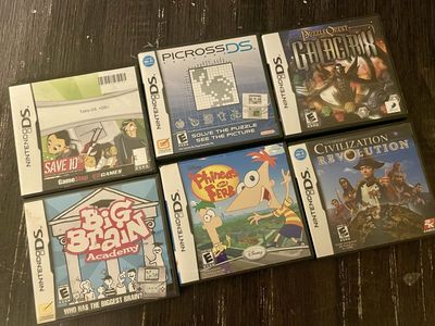 Nintendo DS Game Lot: Tetris DS, Big Brain Academy, Picross DS, Puzzle Quest, Phineas & Ferb, Civ Revolution