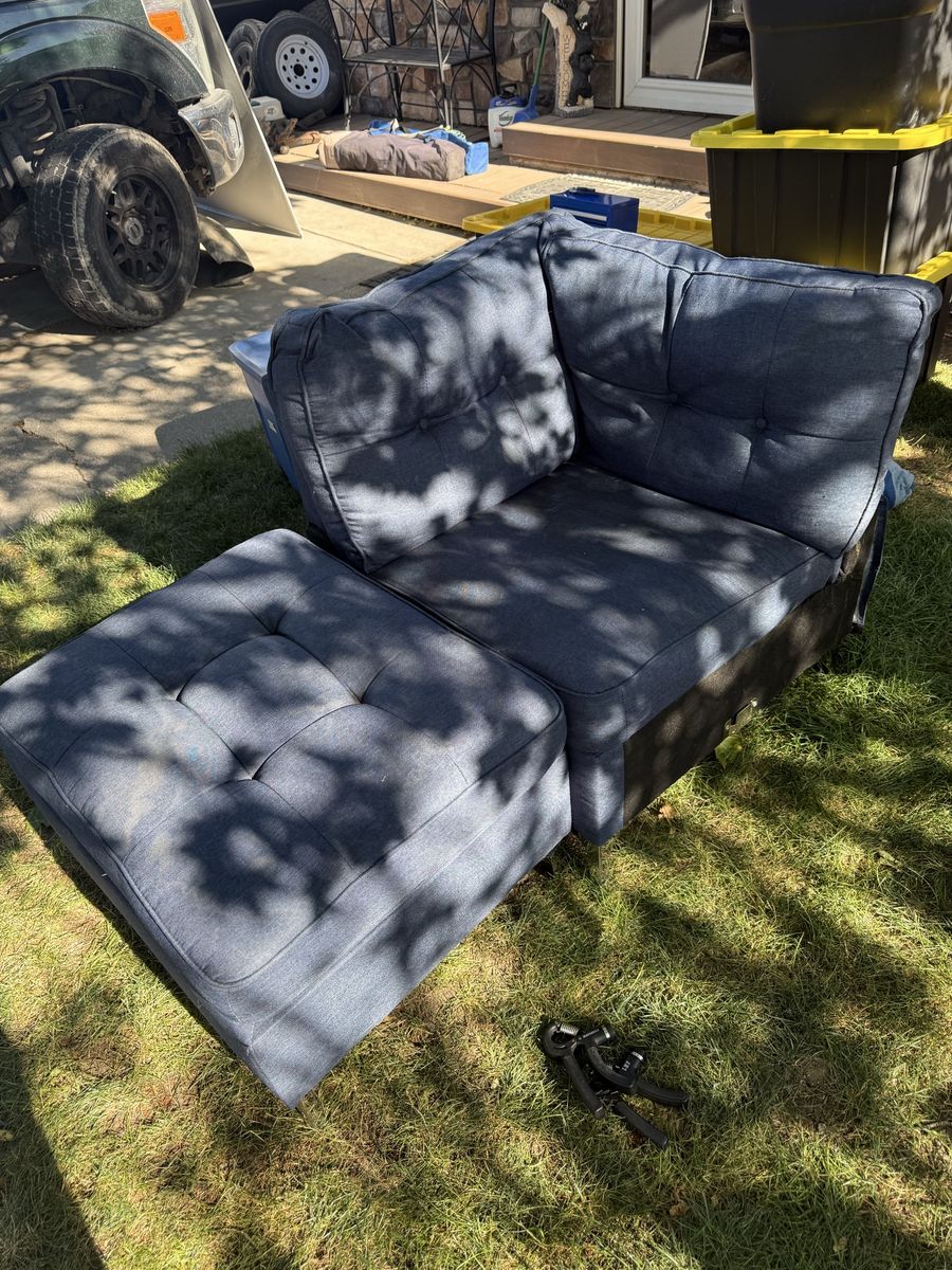 Navy Blue Tufted Modular Armless Sofa Sectional Chair with Ottoman - Comfortable Seating