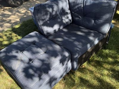 Navy Blue Tufted Modular Armless Sofa Sectional Chair with Ottoman - Comfortable Seating