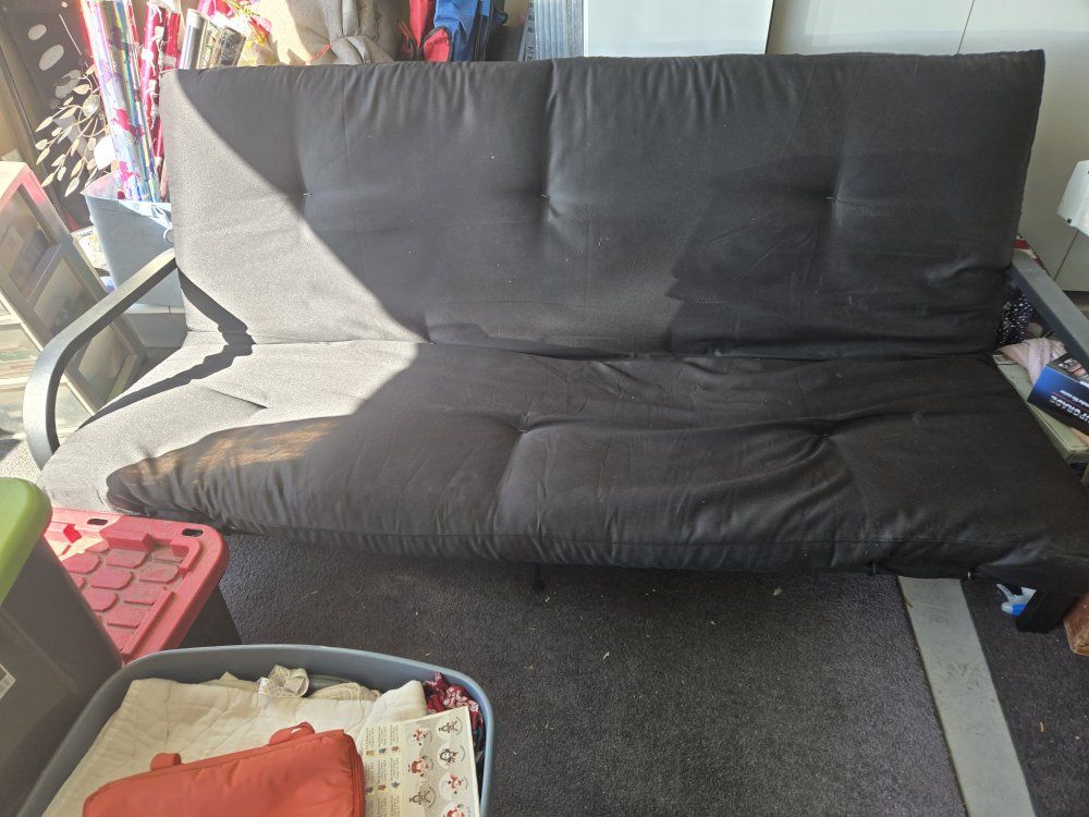 Black Fabric Futon with Metal Frame Used Condition