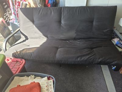 Black Fabric Futon with Metal Frame Used Condition