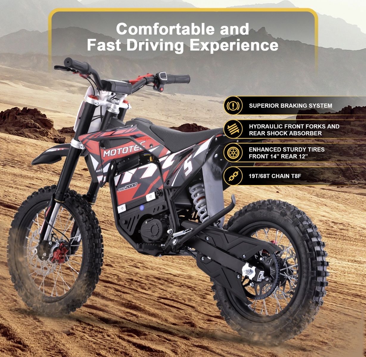 Mototec 60V 2000W Electric Dirt Bike